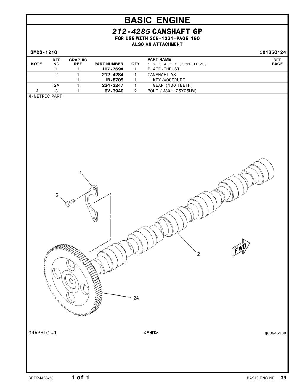 212-4284 CAMSHAFTAS CAT parts manual diagram