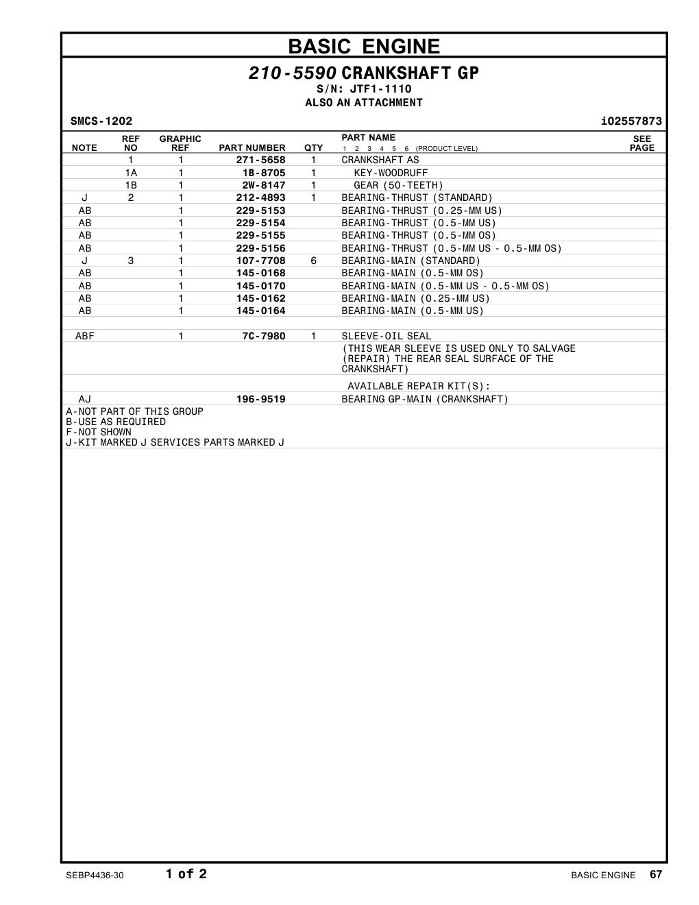 271-5658 CRANKSHAFTAS · S/N JTF1-1110 CAT parts manual diagram