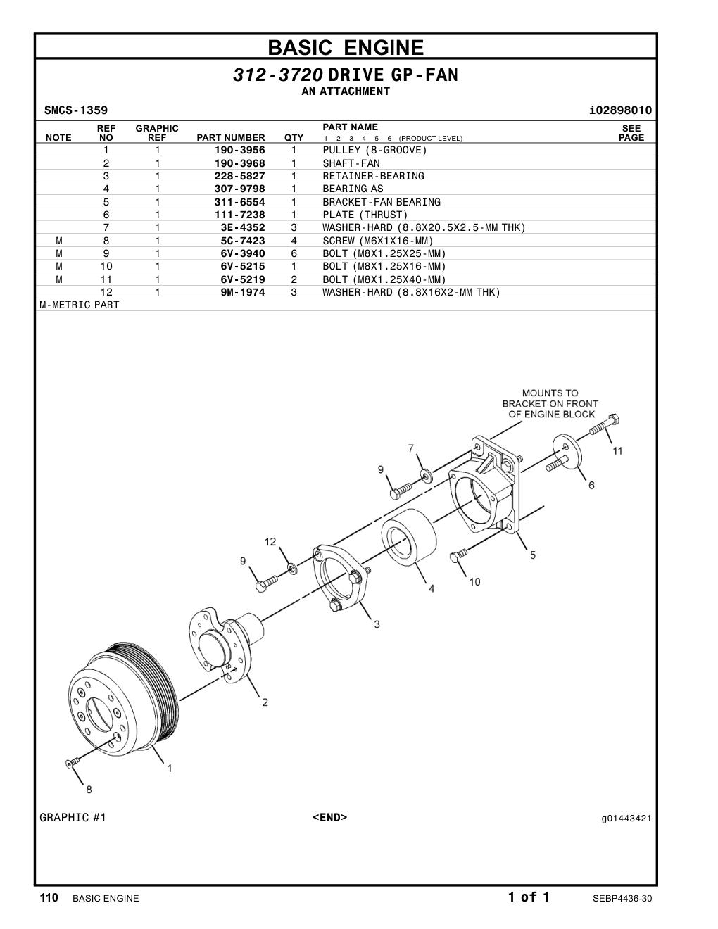 190-3956 PULLEY (8-GROOVE) CAT parts manual diagram