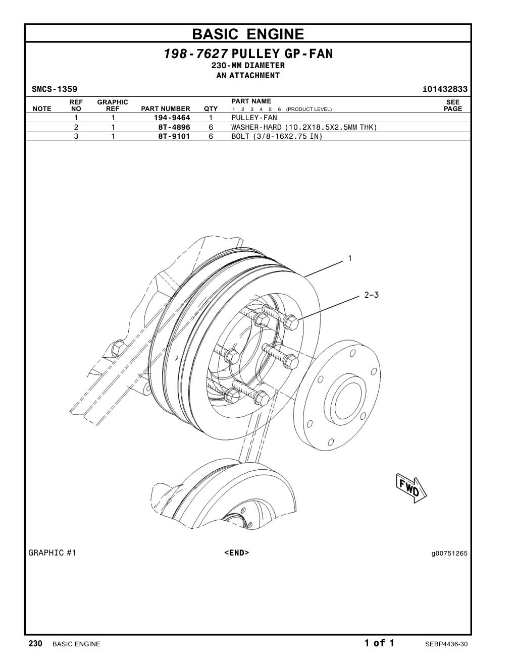 194-9464 PULLEY-FAN CAT parts manual diagram