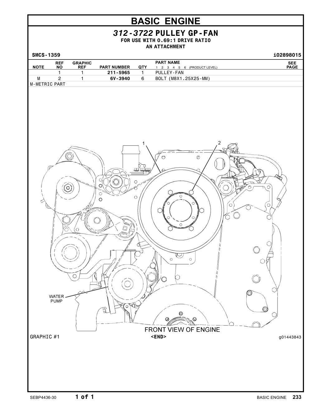 211-5965 PULLEY-FAN CAT parts manual diagram
