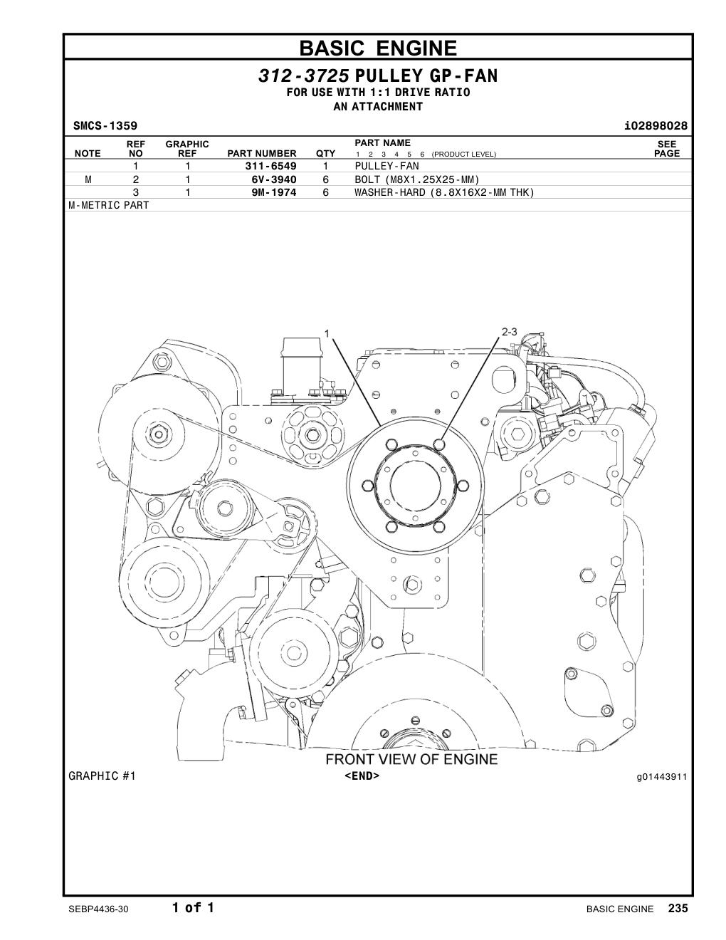 311-6549 PULLEY-FAN CAT parts manual diagram