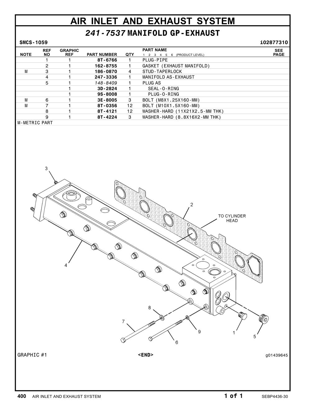 247-3336 MANIFOLDAS-EXHAUST CAT parts manual diagram