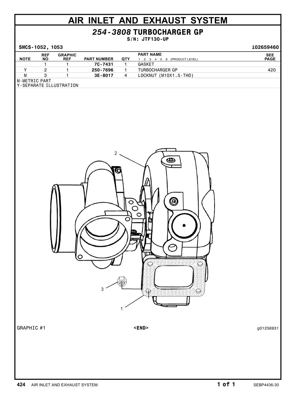 250-7696 TURBOCHARGERGP · S/N JTF130-UP CAT parts manual diagram