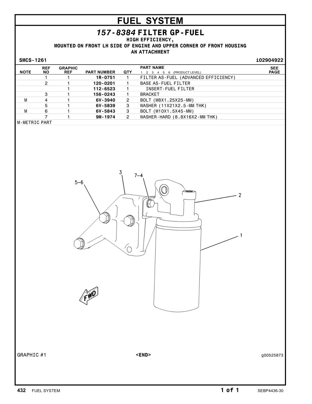 112-6523 INSERT-FUEL FILTER CAT parts manual diagram