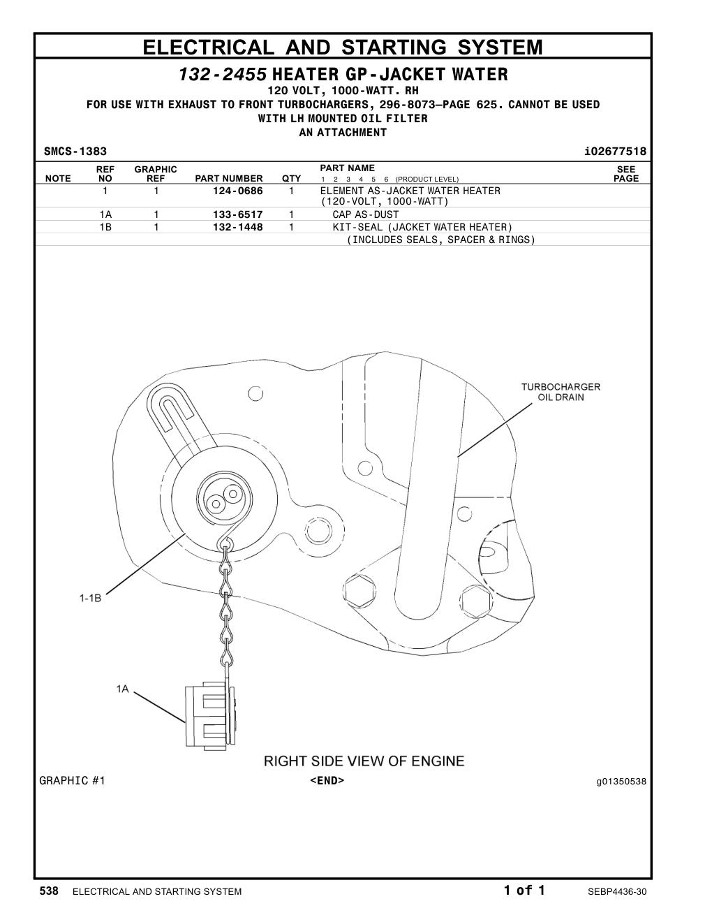 124-0686 ELEMENT AS-JACKETWATERHEATER CAT parts manual diagram