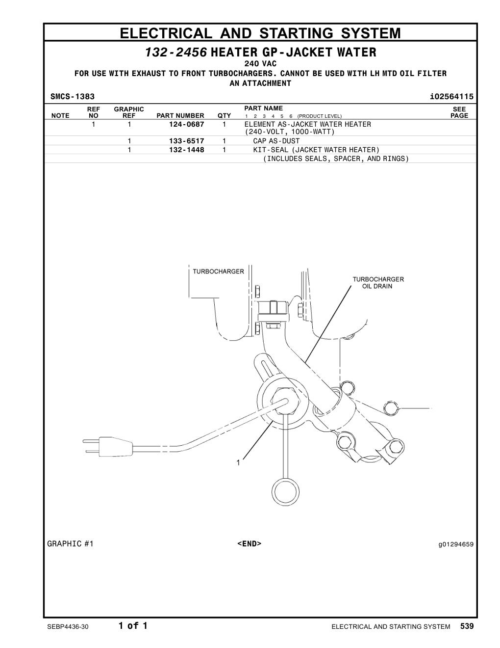 124-0687 ELEMENT AS-JACKETWATERHEATER CAT parts manual diagram