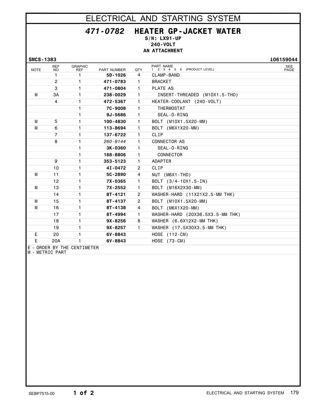 472-5367 HEATER-COOLANT (240-VOLT) · S/N LX91-UP CAT parts manual diagram