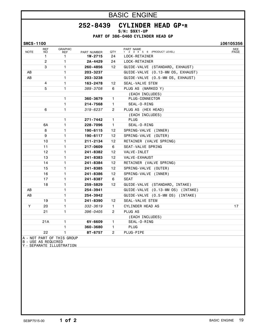 396-0405 PLUG AS · S/N S9X1-UP CAT parts manual diagram