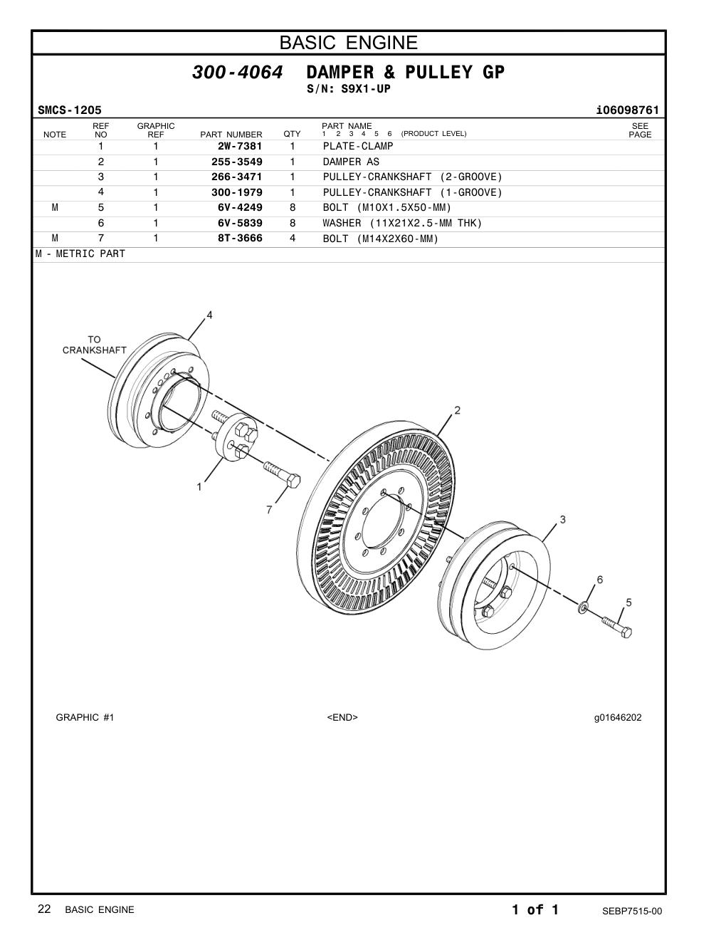 266-3471 PULLEY-CRANKSHAFT (2-GROOVE) · S/N S9X1-UP CAT parts manual diagram