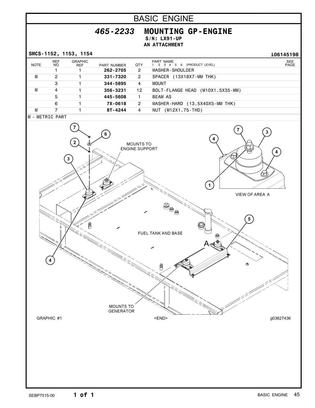 262-2705 WASHER-SHOULDER · S/N LX91-UP CAT parts manual diagram