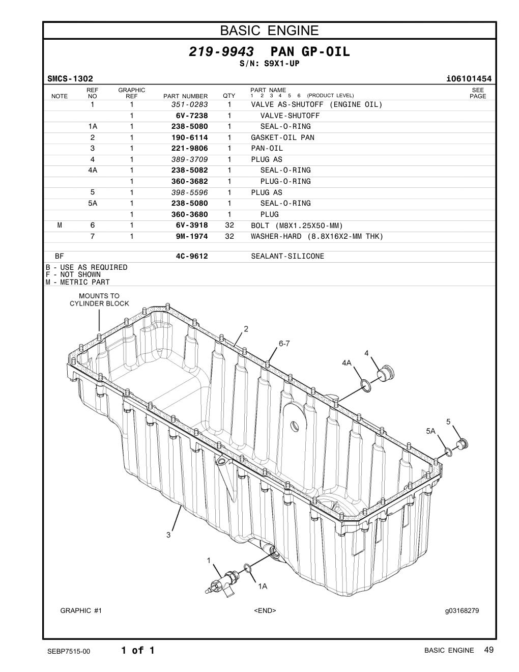 351-0283 VALVE AS-SHUTOFF (ENGINE OIL) · S/N S9X1-UP CAT parts manual diagram