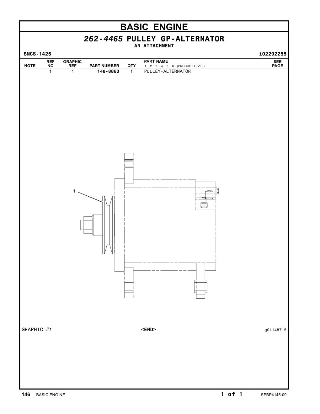148-8860 PULLEY-ALTERNATOR CAT parts manual diagram