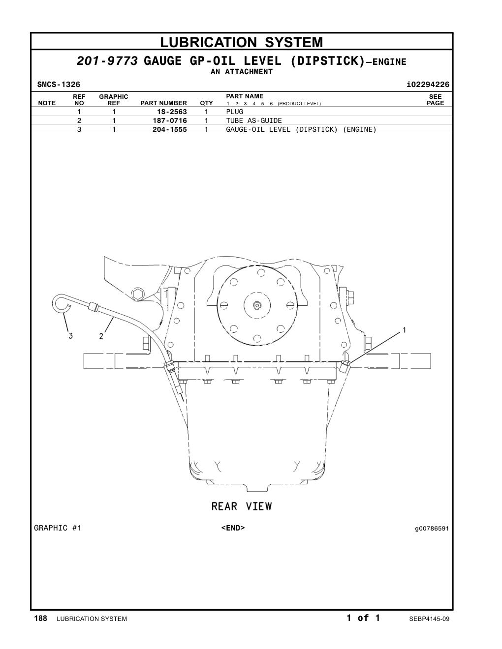 204-1555 GAUGE-OIL LEVEL (DIPSTICK) (ENGINE) CAT parts manual diagram
