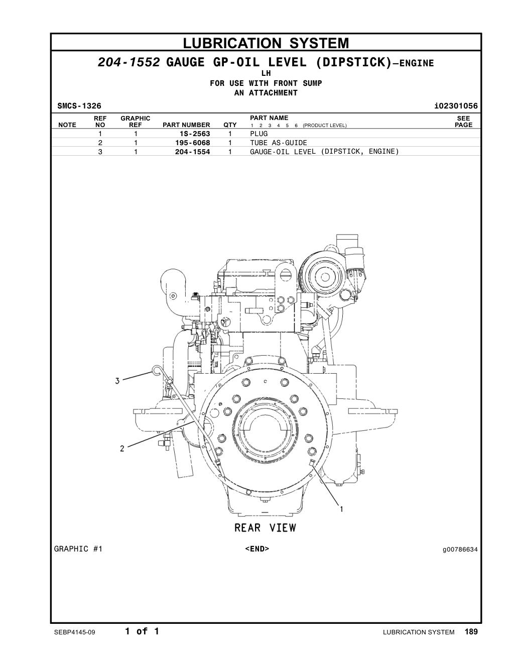 204-1554 GAUGE-OIL LEVEL (DIPSTICK, ENGINE) CAT parts manual diagram