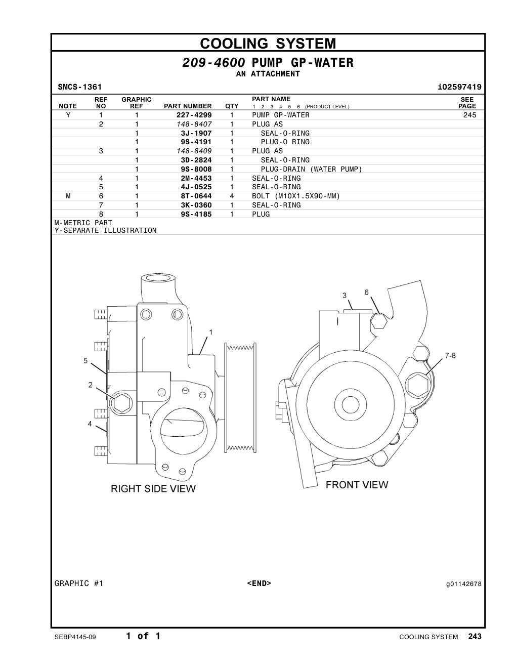 227-4299 PUMP GP-WATER CAT parts manual diagram
