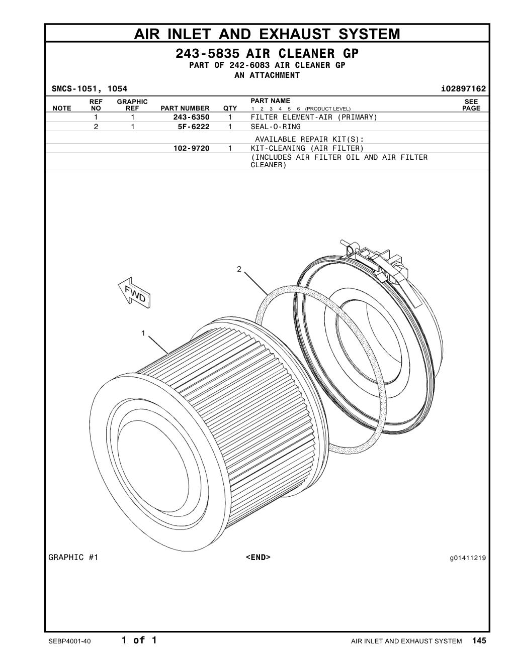 243-6350 FILTER ELEMENT-AIR (PRIMARY) CAT parts manual diagram