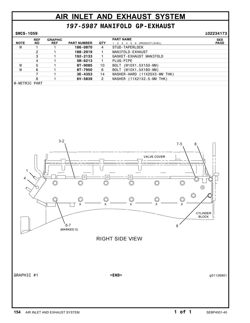 188-2919 MANIFOLD-EXHAUST CAT parts manual diagram