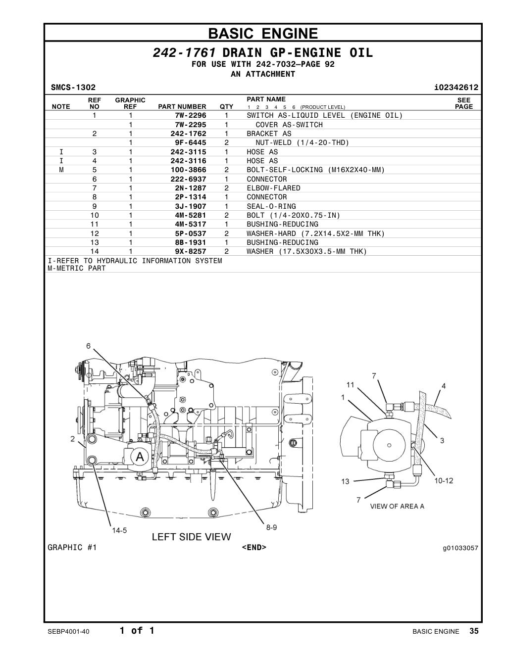 7W-2296 SWITCH AS-LIQUID LEVEL (ENGINE OIL) CAT parts manual diagram