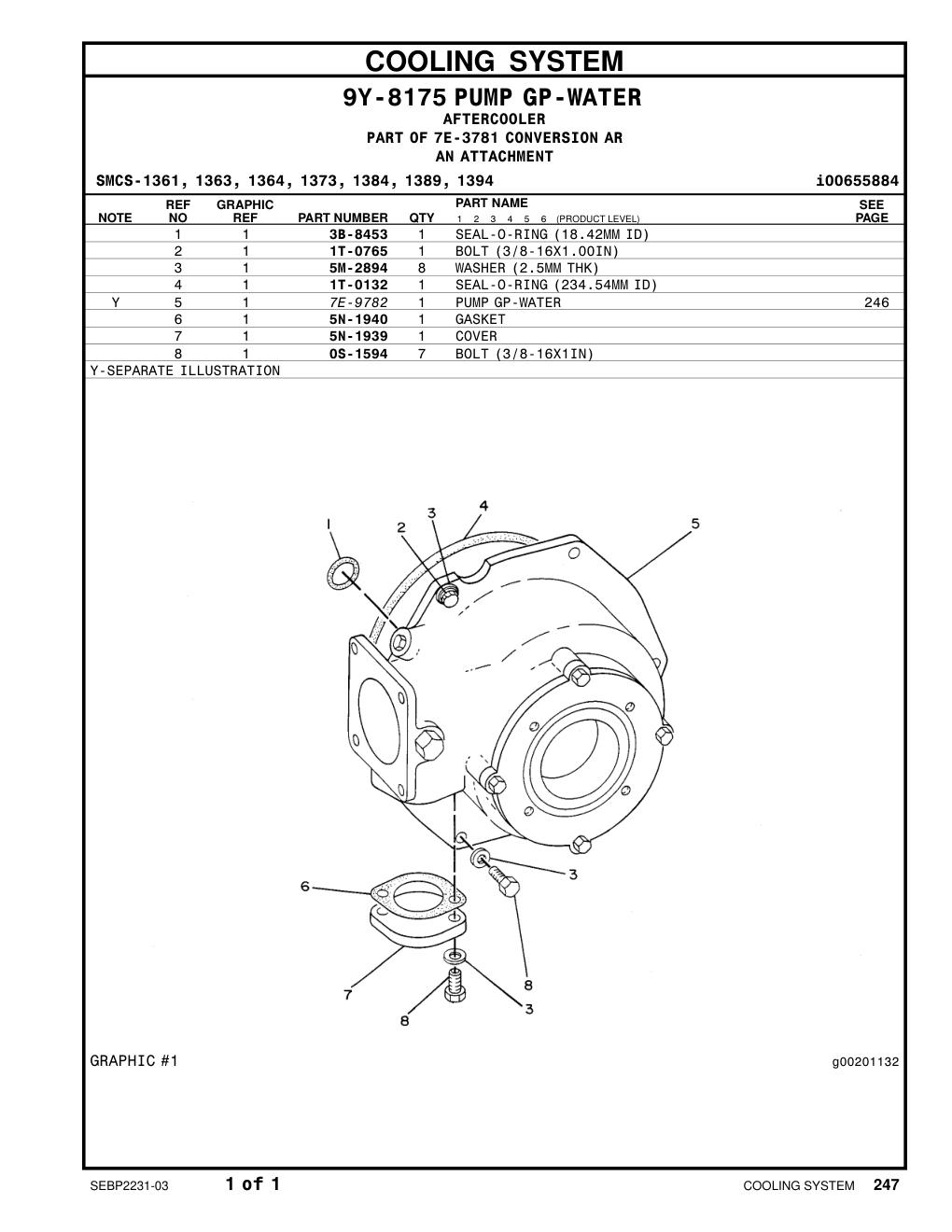 7E-9782 PUMP GP-WATER CAT parts manual diagram