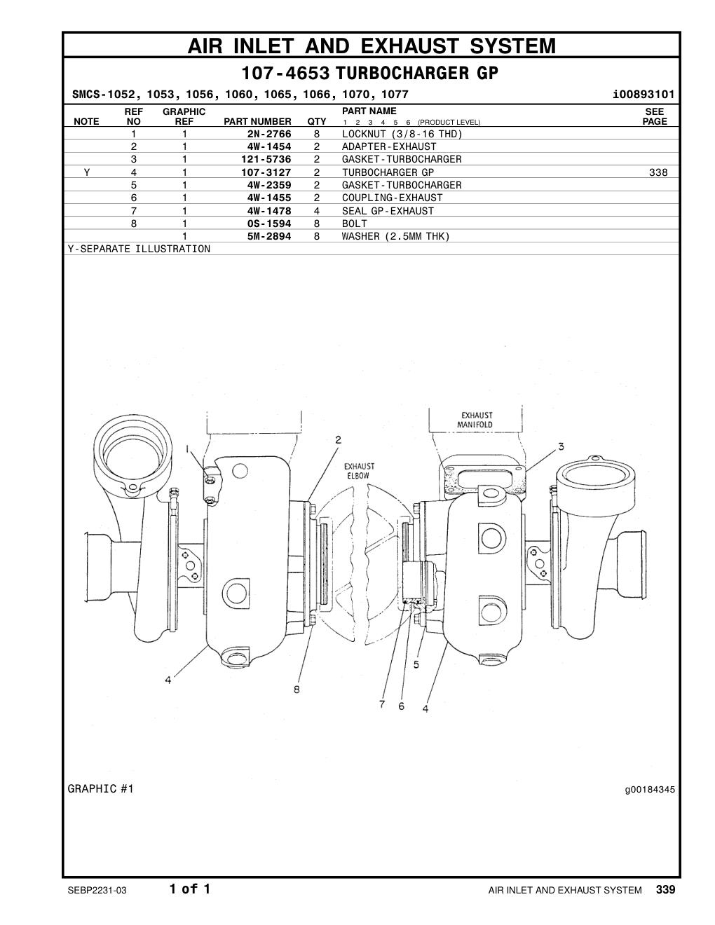 107-3127 TURBOCHARGER GP CAT parts manual diagram