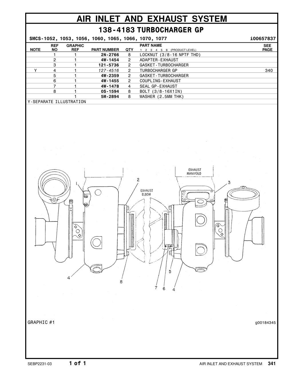127-4516 TURBOCHARGER GP CAT parts manual diagram