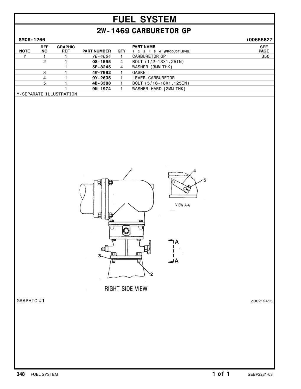 9Y-2635 LEVER-CARBURETOR CAT parts manual diagram
