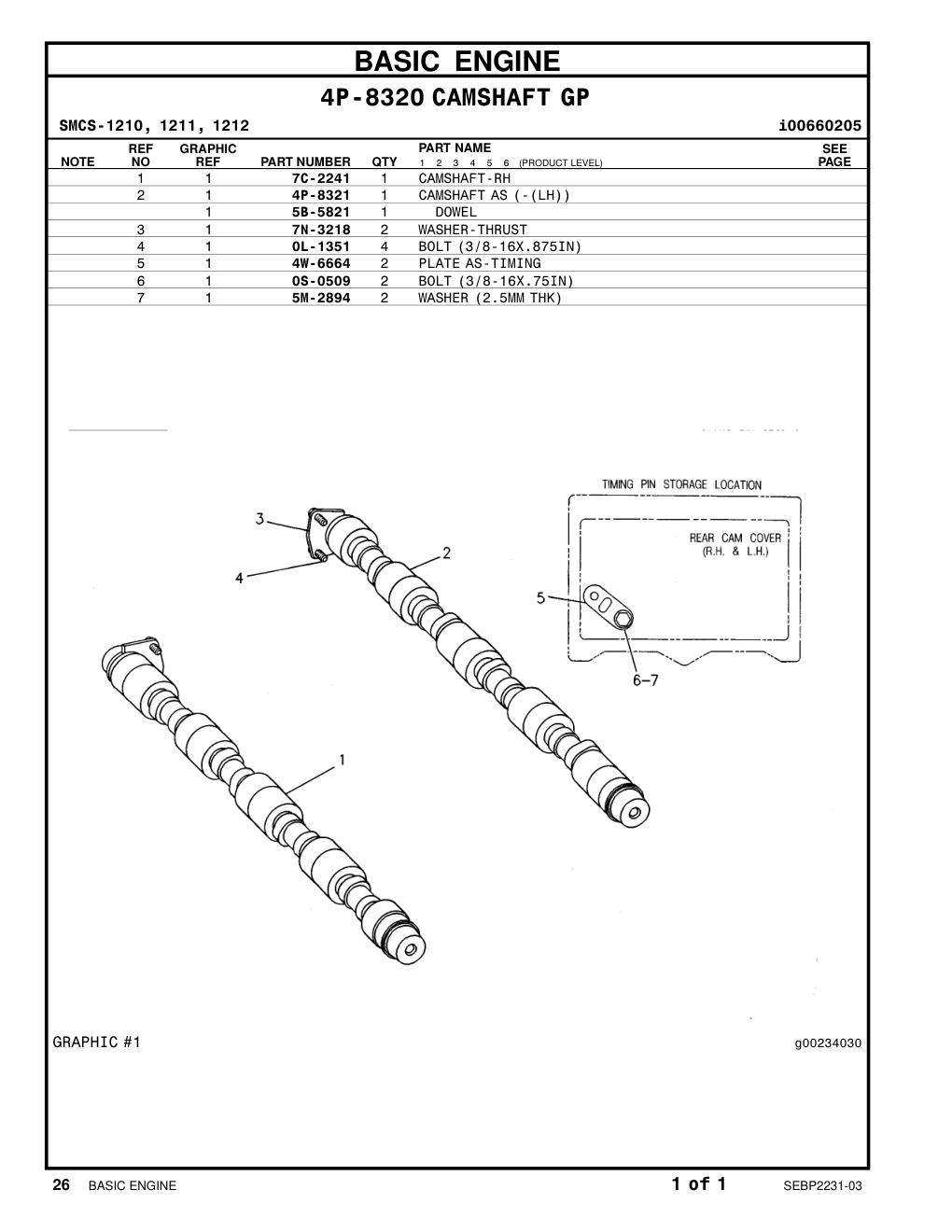7C-2241 CAMSHAFT-RH CAT parts manual diagram