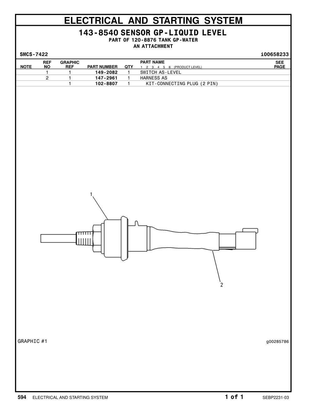 149-2082 SWITCH AS-LEVEL CAT parts manual diagram