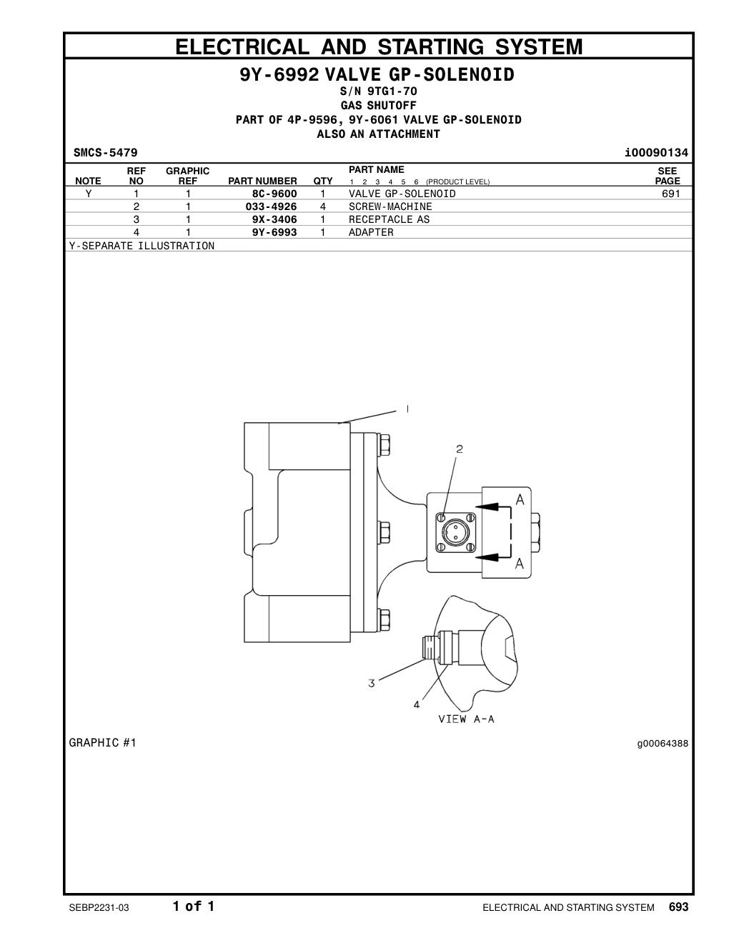 9Y-6993 ADAPTER · S/N 9TG1-70 CAT parts manual diagram