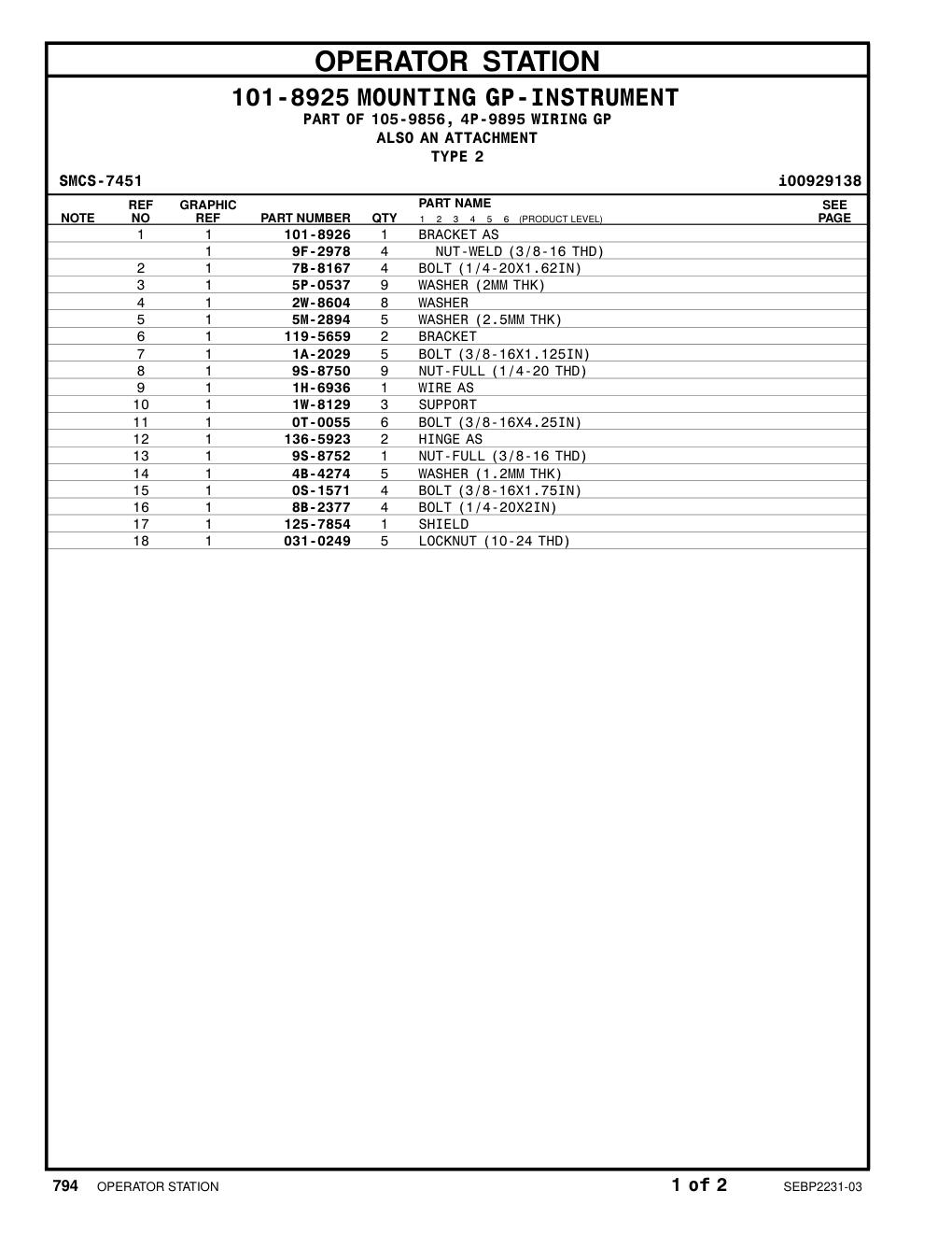 031-0249 LOCKNUT (10-24 THD) CAT parts manual diagram