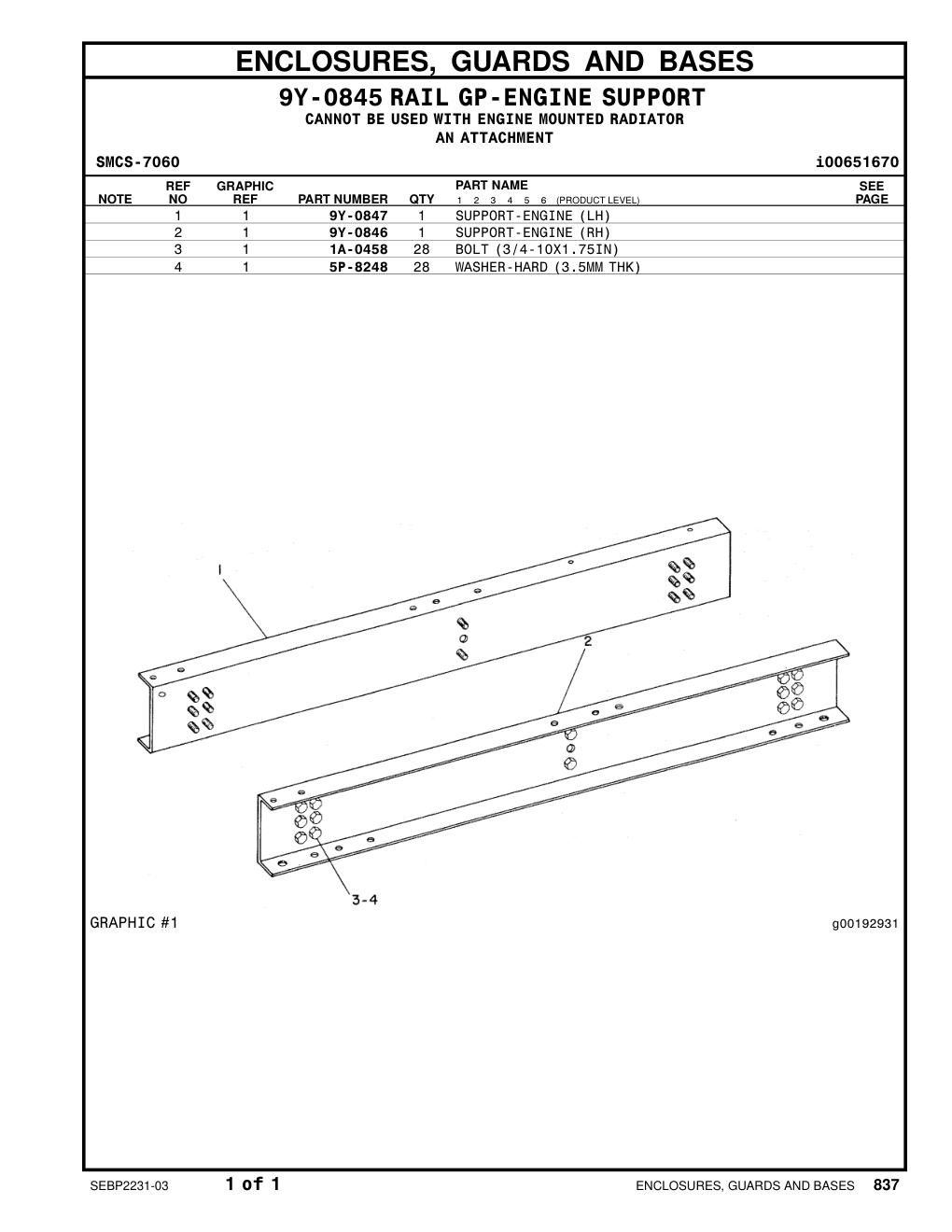 9Y-0846 SUPPORT-ENGINE (RH) CAT parts manual diagram