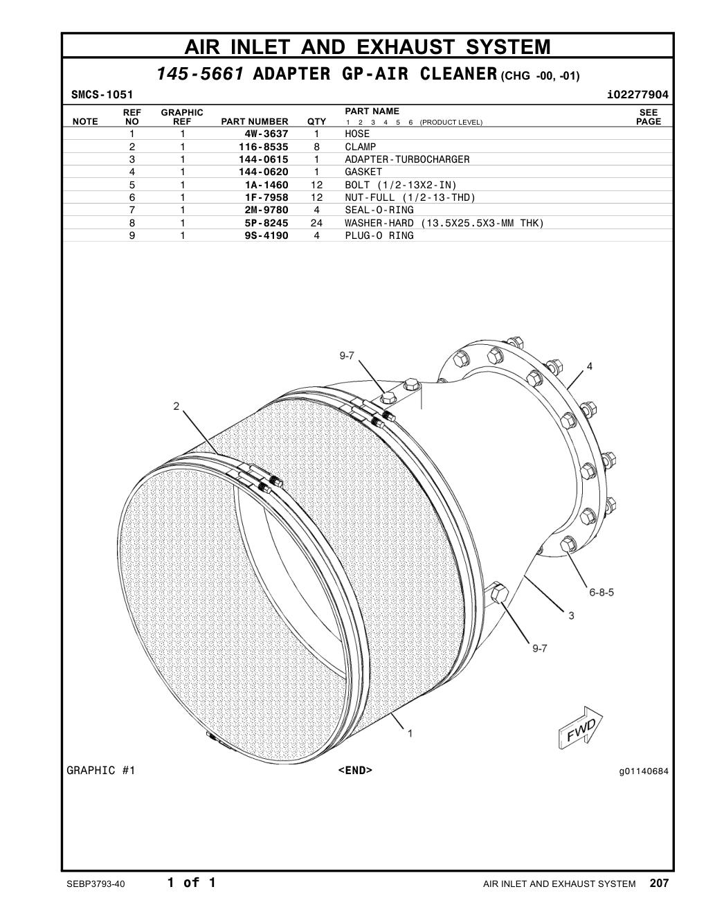144-0615 ADAPTER-TURBOCHARGER CAT parts manual diagram