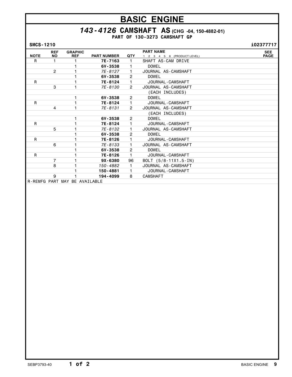 194-4099 CAMSHAFT CAT parts manual diagram