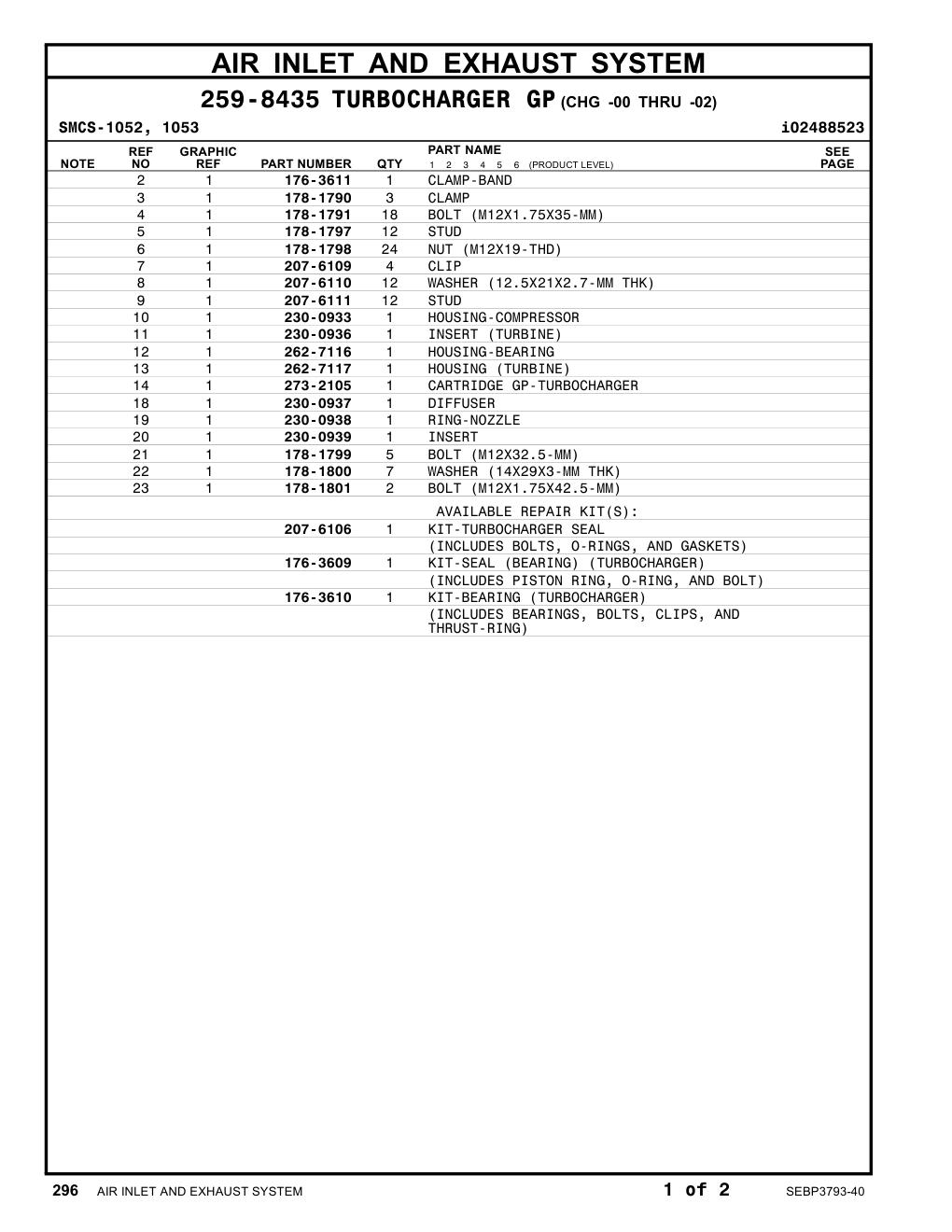273-2105 CARTRIDGE GP-TURBOCHARGER CAT parts manual diagram