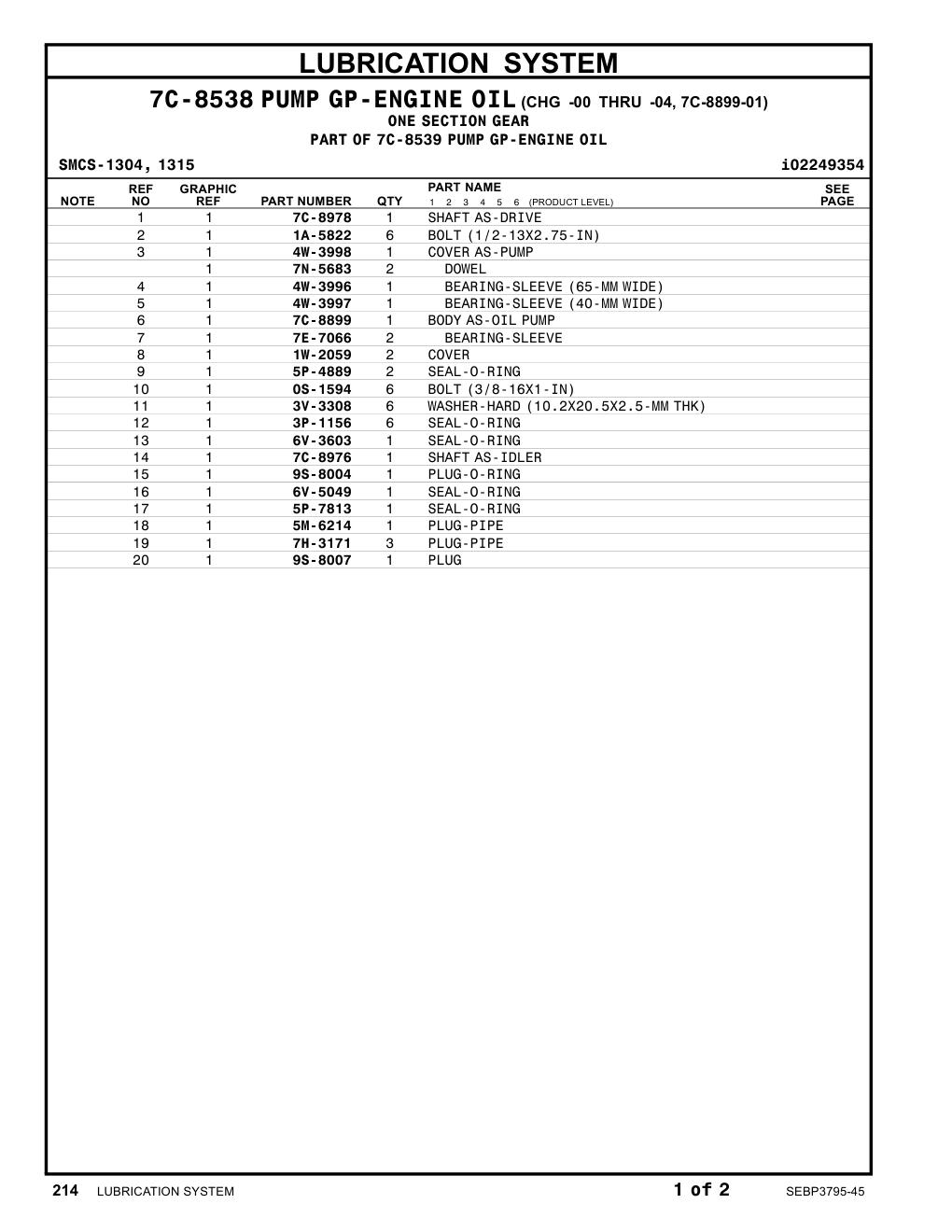 7C-8899 BODYAS-OILPUMP CAT parts manual diagram