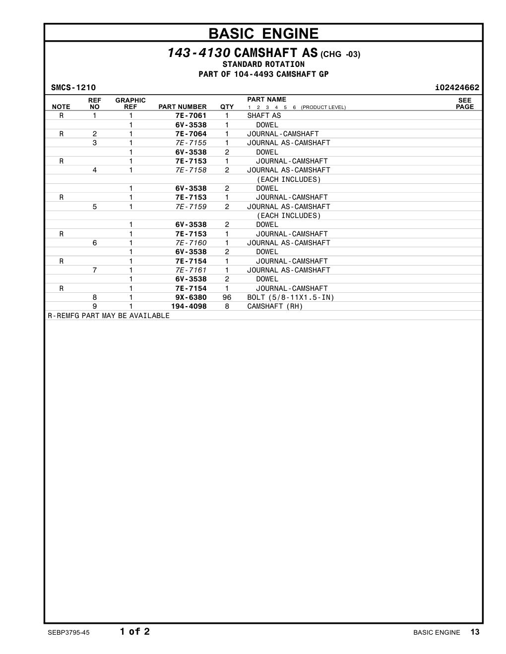 194-4098 CAMSHAFT(RH) CAT parts manual diagram